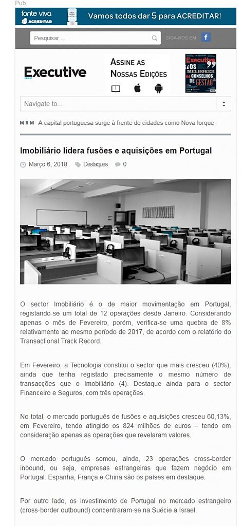 Imobilirio lidera fuses e aquisies em Portugal